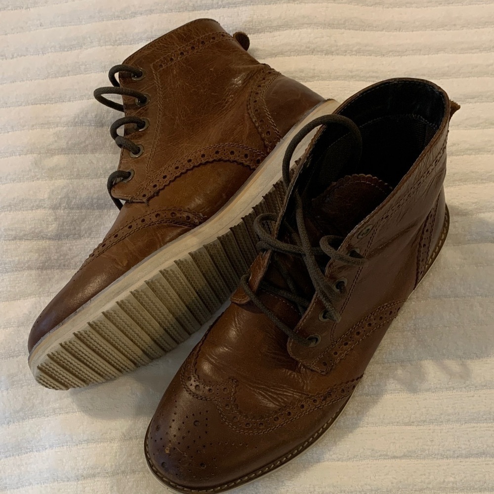 Crevo Men's Chestnut Leather Brogue Boardwalk Wingtip Ankle Boots Size 11